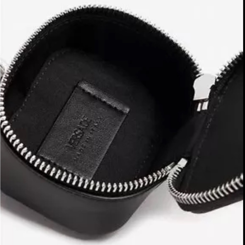 Auth New Leather Versace Cargo AirPods Case Black and Silver - Picture 2 of 6
